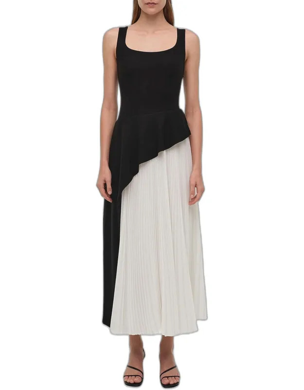 Pleated Peplum Midi Dress