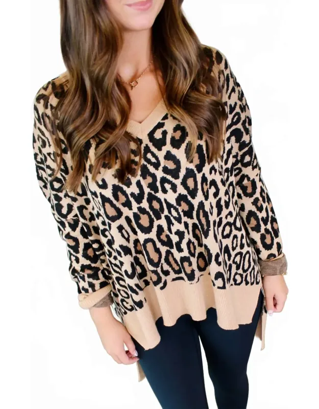 Leopard V-neck Long-sleeve Top