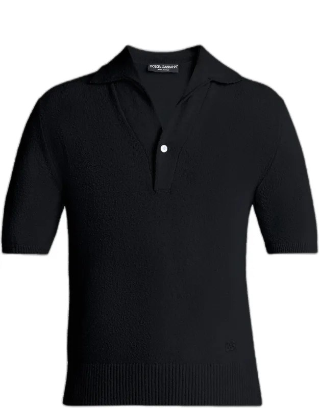 Texture-knit V-neck Polo Shirt