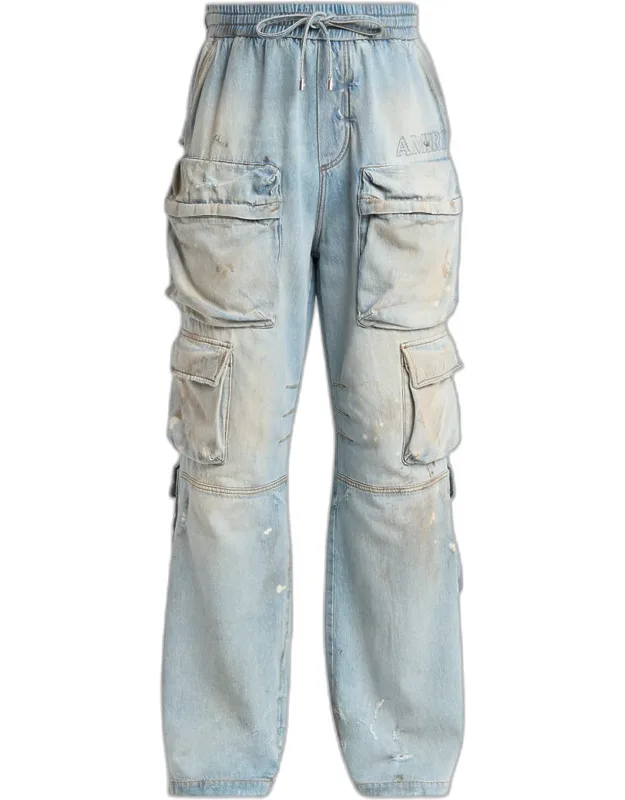 Vintage-wash Wide Leg Cargo Jeans