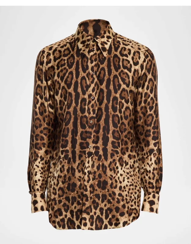 Leopard-print Poplin Button-down Shirt