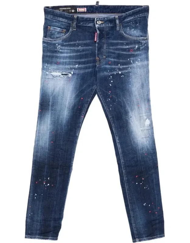Jeans With Distressed Effect And Paint Splatter Detail