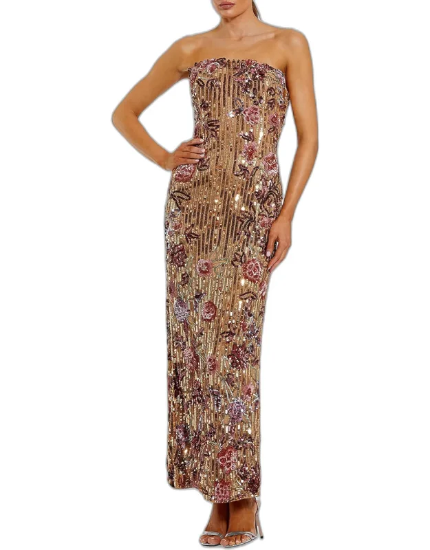 Satin Bustier Brocade Midi Dress