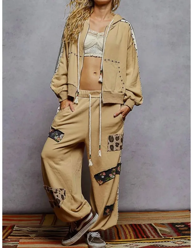 French Terry Striped Elastic Side Studded Jacket And Joggers Set