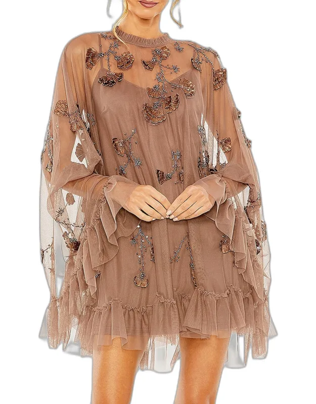 Embellished Mesh A-line Mini Dress