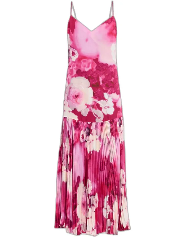 Pleated Floral-print Maxi Dress