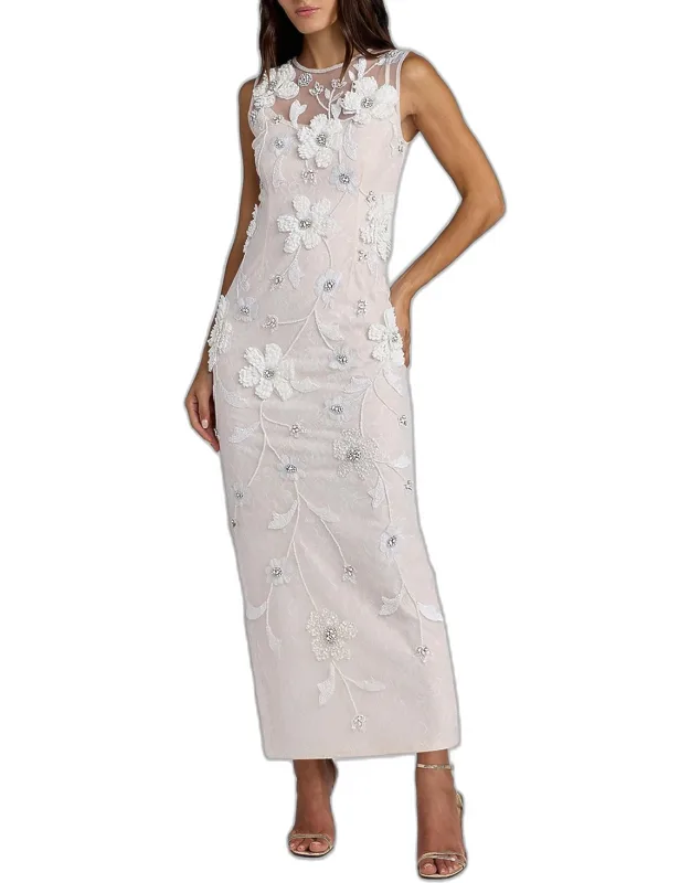 Embellished Floral Lace Sleeveless Midi Dress