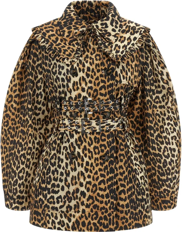 Leopard Duchesse Nylon Short Trench Coat