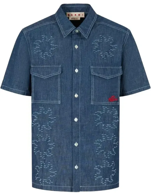 Shirt With Frayed Details And Embroidered Logo