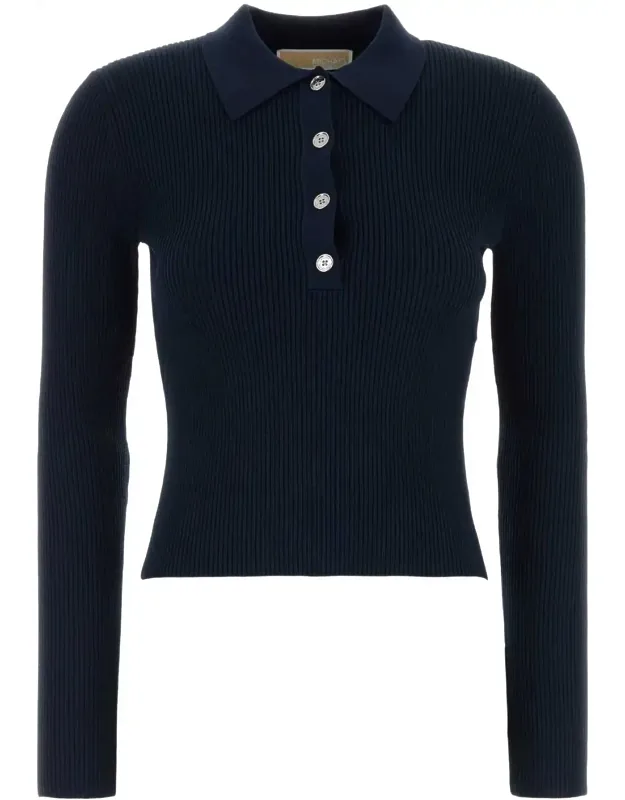 Midnight Blue Stretch Viscose Blend Polo Shirt