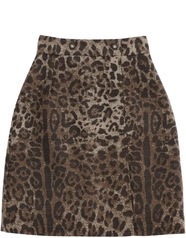 Wool Jacquard Skirt With Leopard Motif