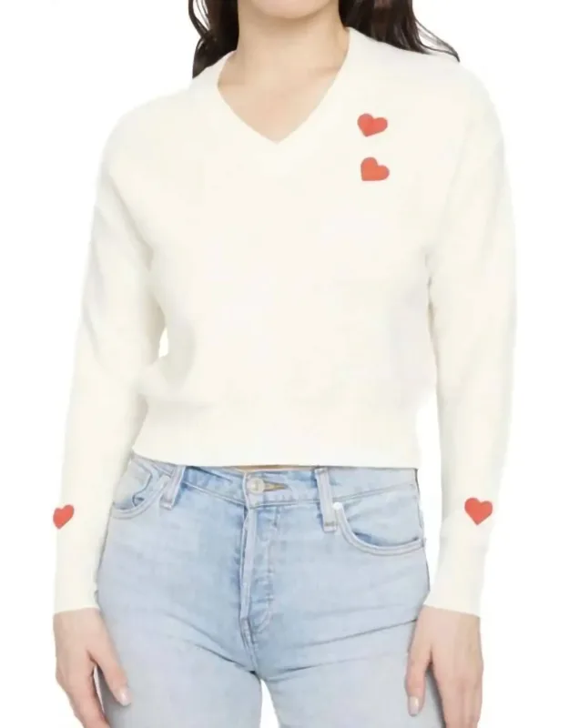 Lilla V Neck Sweater With Embroidered Hearts