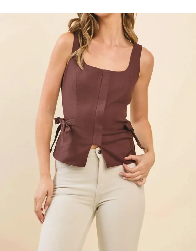 Square Neckline Self Tie Accents Sleeveless Top