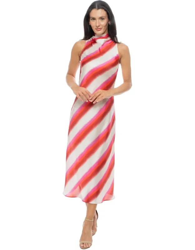 Mock Neck A-line Midi Dress