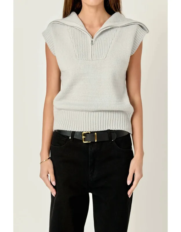 Zip Mock Neck Knit Sweater Vest