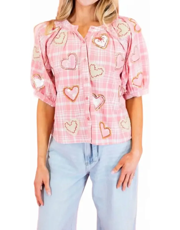 Plaid Heart Cookies Button Up Top