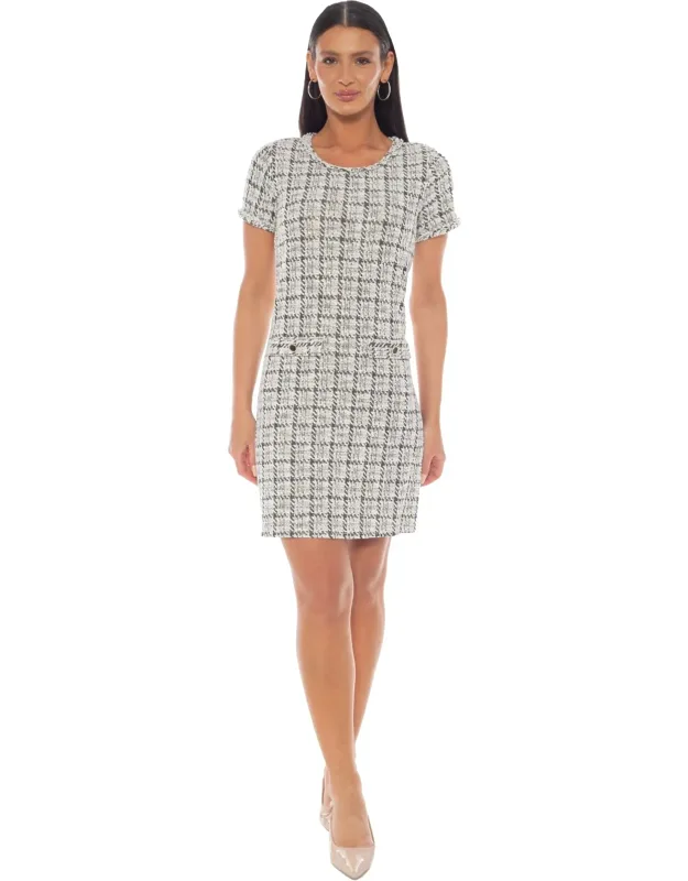 Self Braid Flap Pocket Boucle Dress