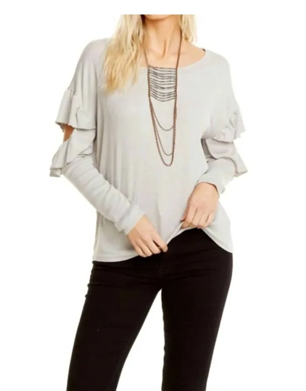 Vintage Rib Long Sleeve Vented Ruffle Dolman Top