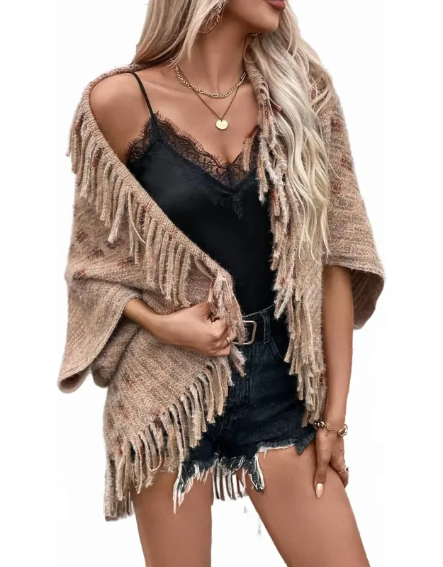 Fringe Open Front Half Sleeve Cardigan