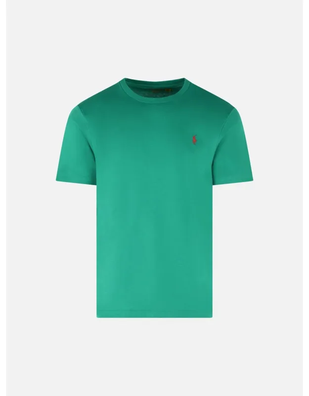 T-shirt With Ribbed Crew Neck And Red Logo Embroidery