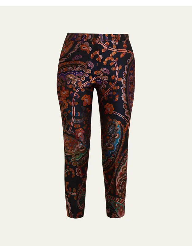 Paisley Silk Brocade Slim-fit Pants