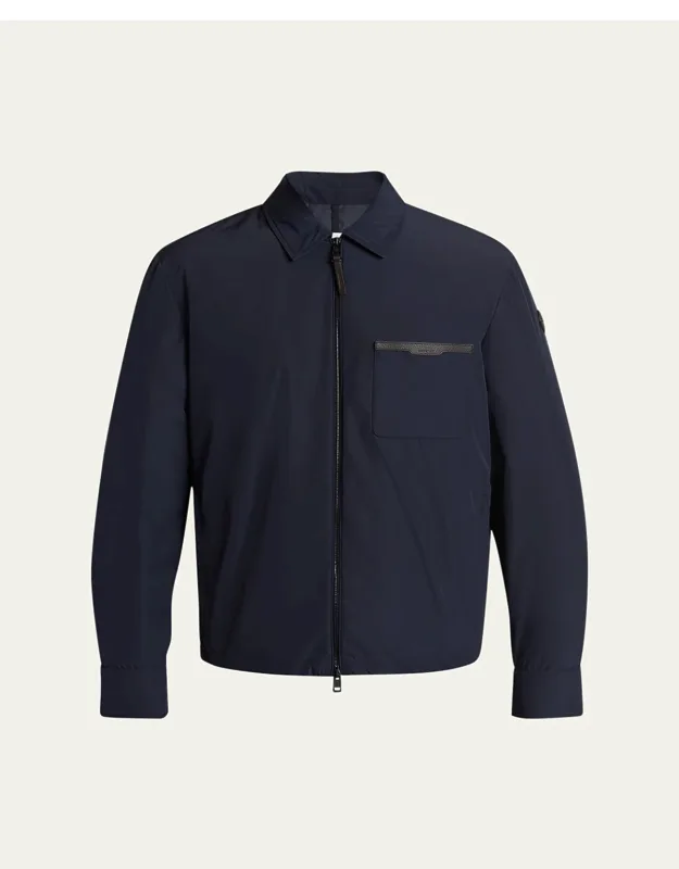 Nylon Leather-trim Full-zip Shirt Jacket