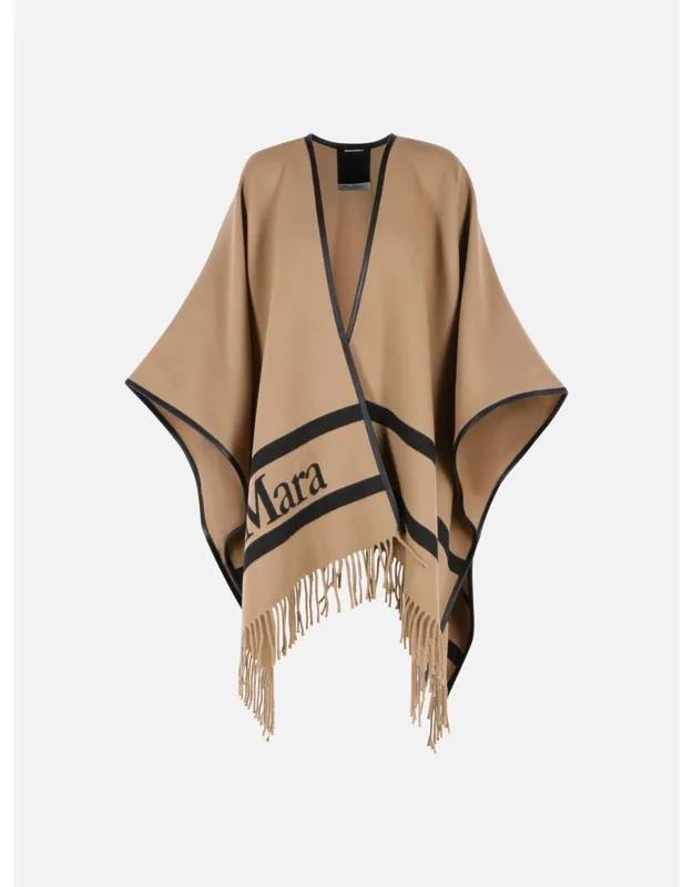 Camel Jacquard Wool Poncho