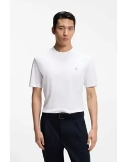 Boss Mercerized-cotton T-shirt With Double B Monogram - White, Metallic Double B Monogram Badge, Super-soft Mercerized Finish