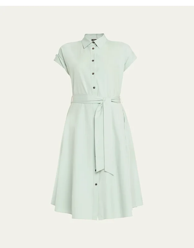 Silk Stretch Belted Midi Shirtdress