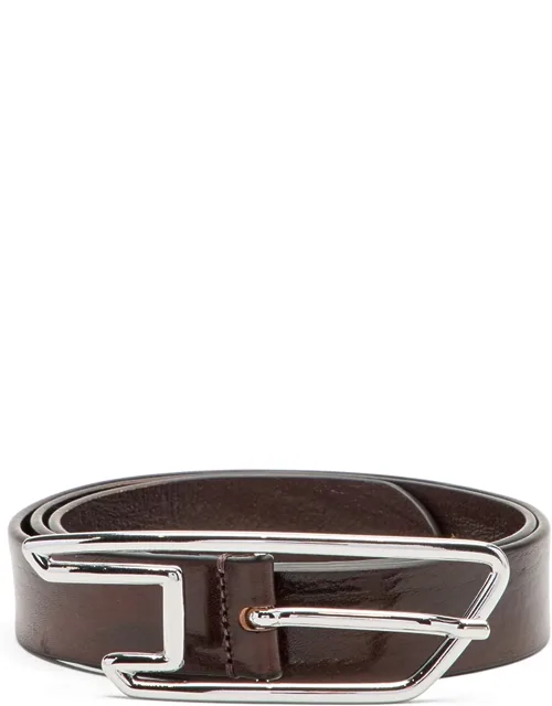 3cm Waxed-leather Belt With D-logo Buckle