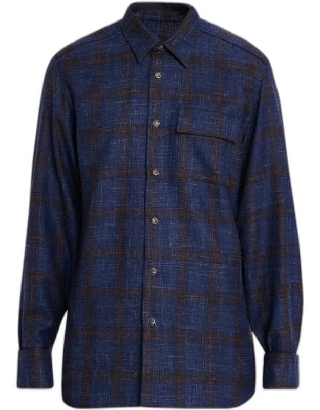 Plaid Wool Blend Button-down Shirt