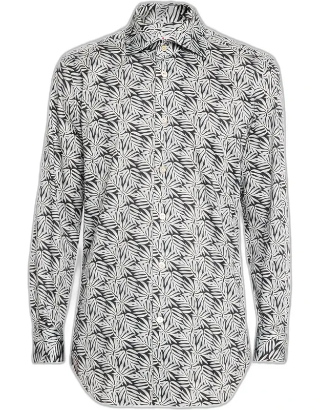 Leaf-print Cotton Sport Shirt