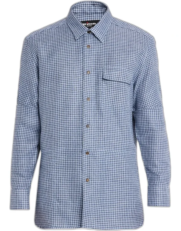 Houndstooth Linen Blend Button-down Shirt