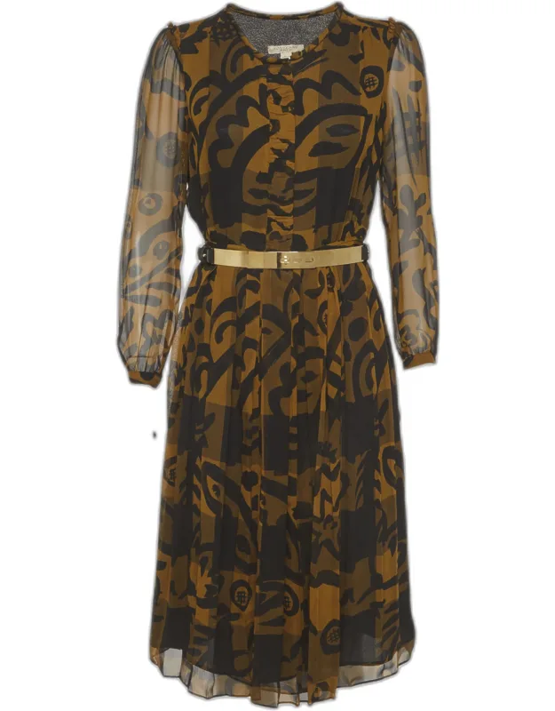 Abstract Print Silk Midi Dress
