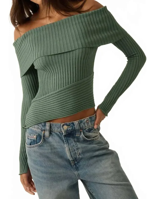 Semi-sheer Rib-knit Foldover Top