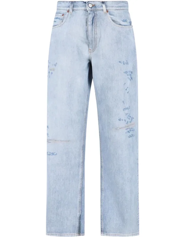 Straight Jeans With Distressed Wash And Destroyed Effect