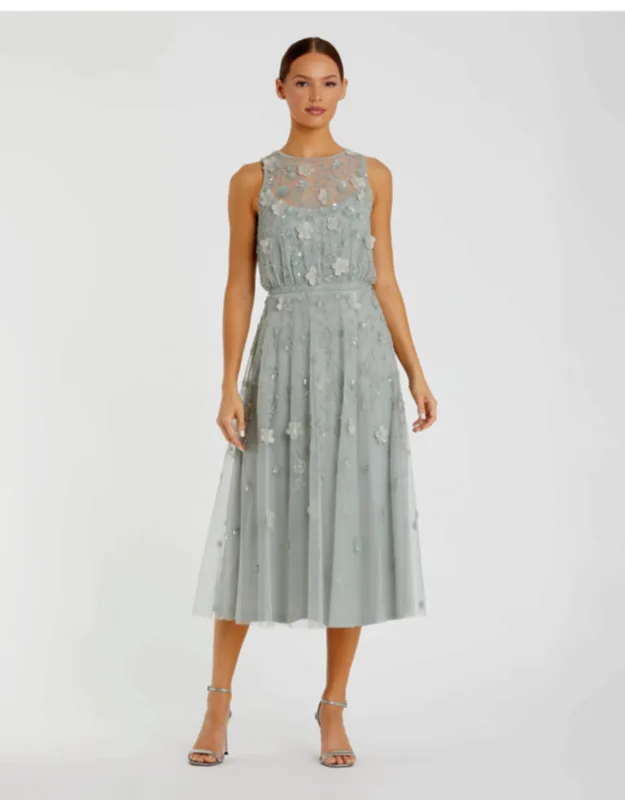 Floral Embellished Sleeveless Midi Dress
