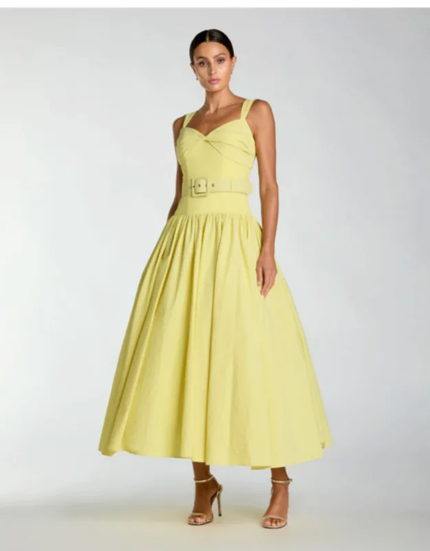 Sleeveless Faille A-line Midi Dress With Belt