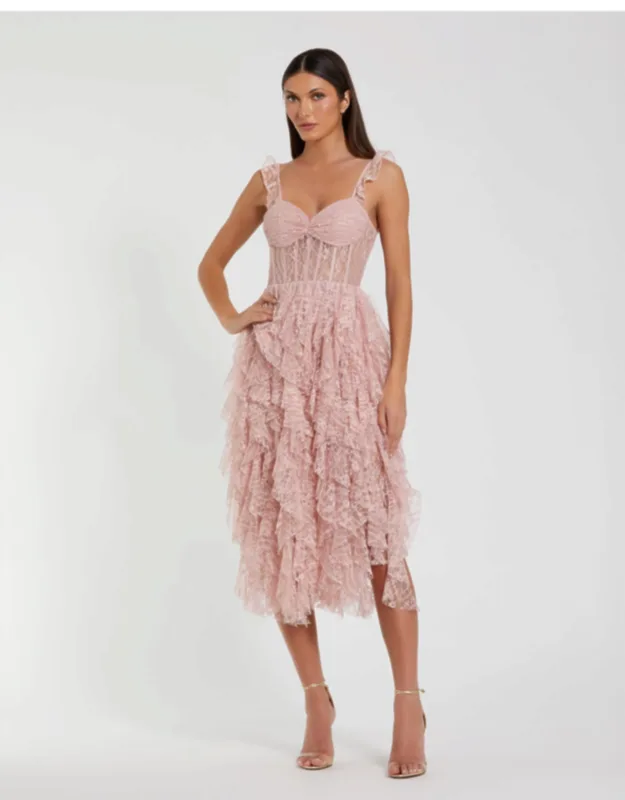 Lace Ruffle Tiered Midi Dress