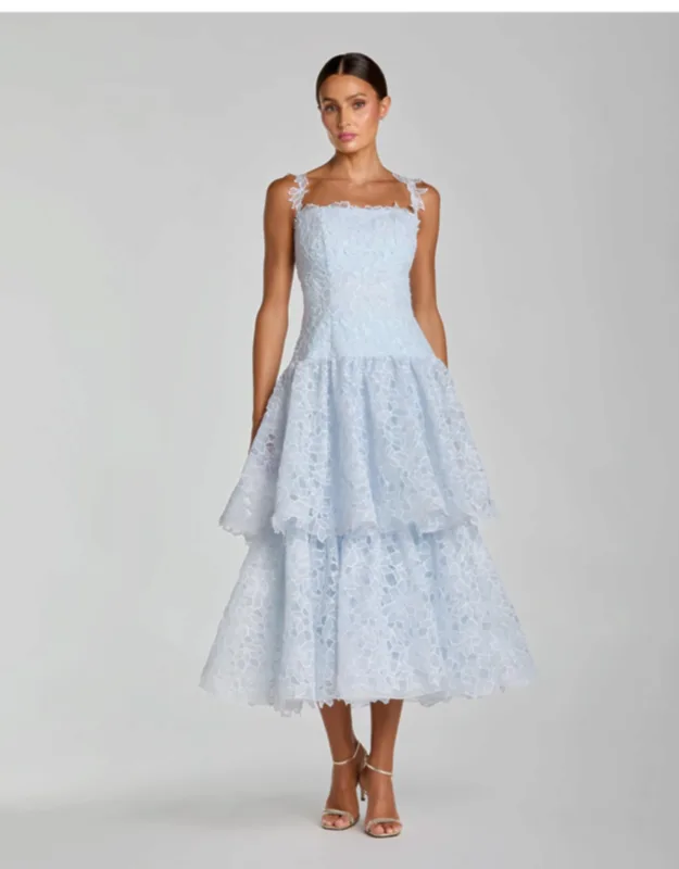 Sleeveless Embroidered Lace Tiered Midi Dress