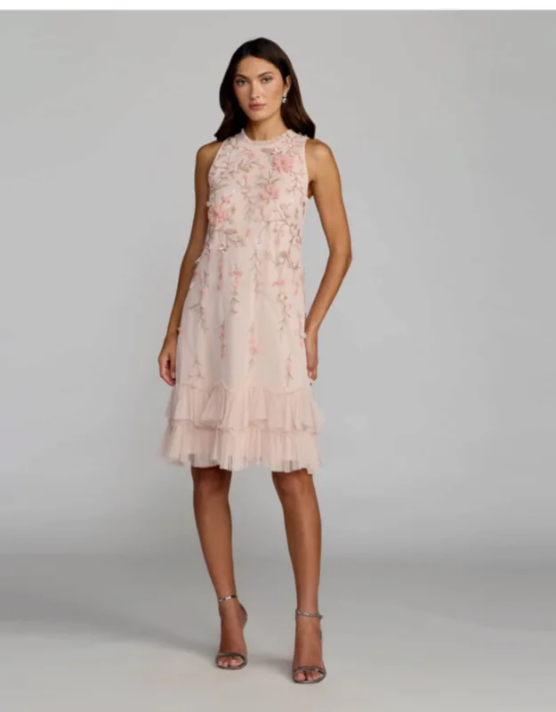 Embellished Ruffle Tiered High Neck Floral Dress