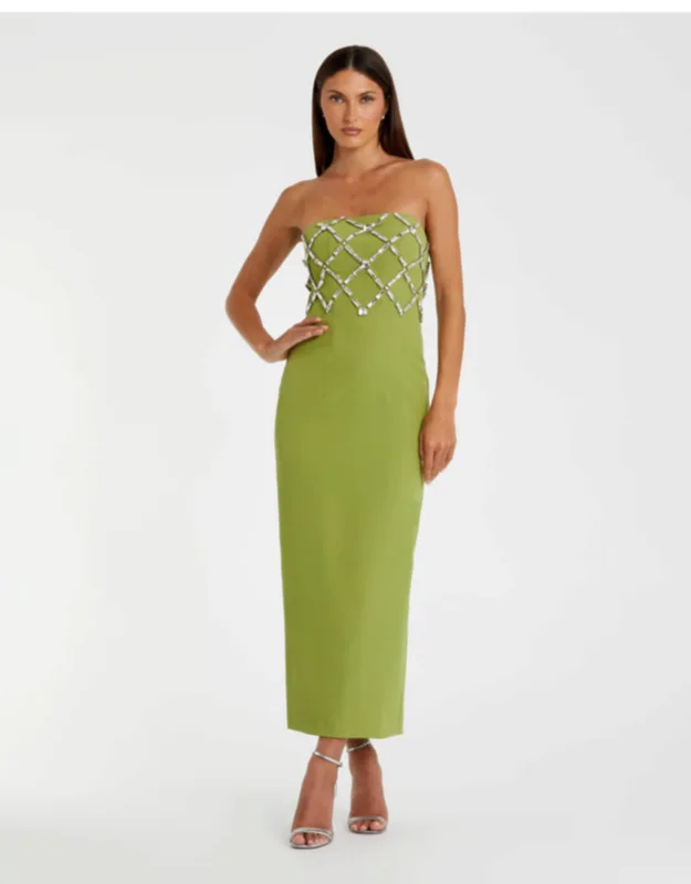 Strapless Crystal Embellished Midi Dress