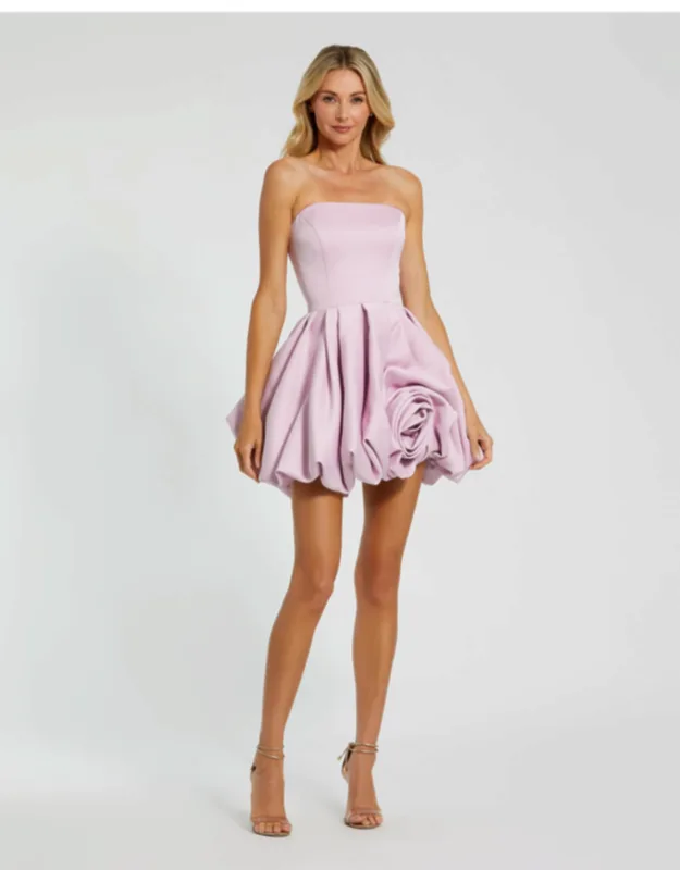 Strapless Mini Dress With Rose Ruffle Detail