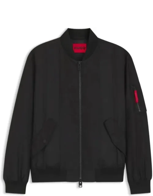 Water-repellent Bomber Jacket In Coated Satin With Stripe Effect And Zipped Sleeve Pocket