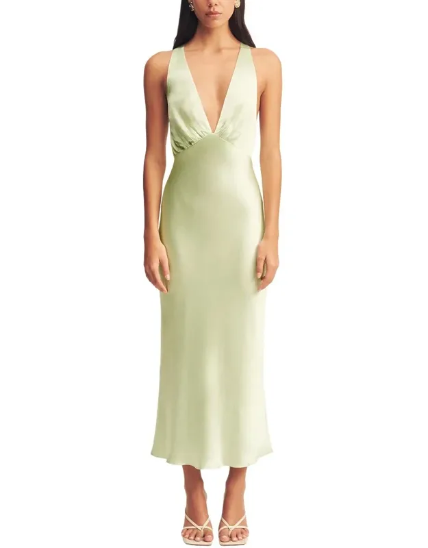 La Lune Plunged Cross Back Midi Dress