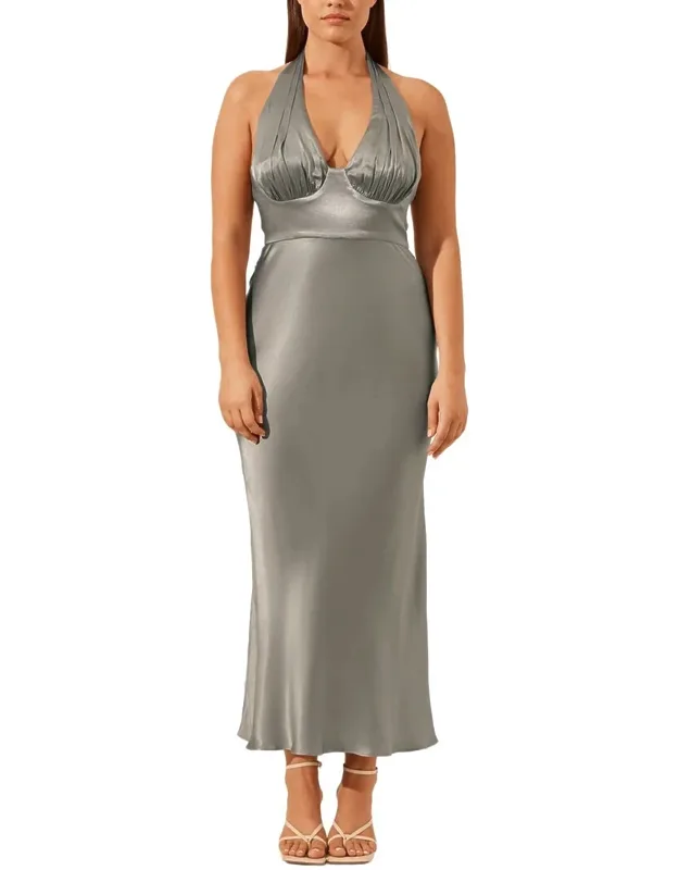 La Lune Plunged Halter Midi Dress