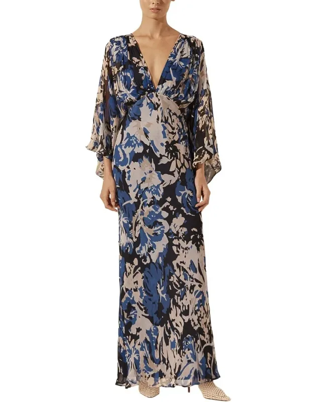 Olea Plunge Balloon Sleeve Maxi Dress