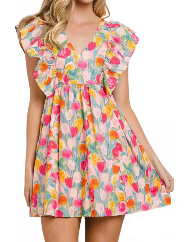 Tulip Watercolor Ruffle Dress