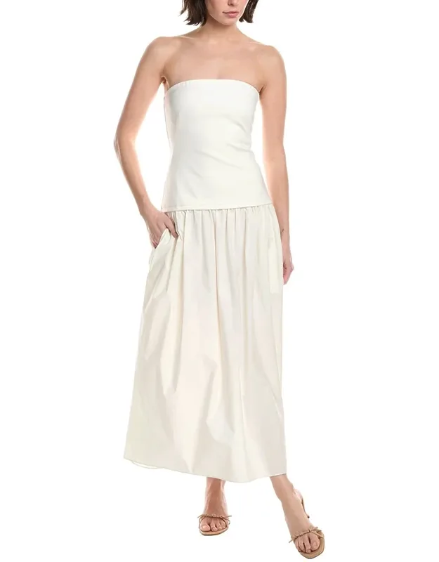 Irina Mixed Media Strapless Midi Dress
