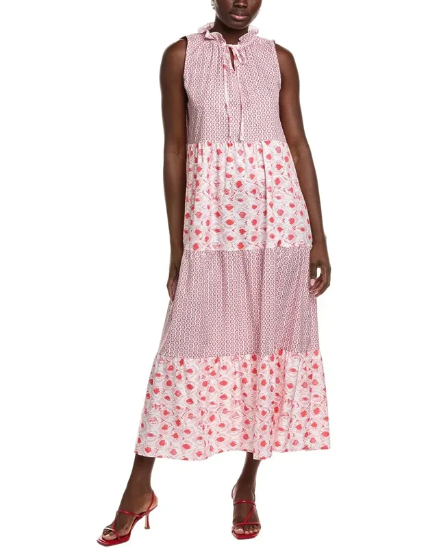 Midi Dress With Ruffle High Neck And Tiered Paneling